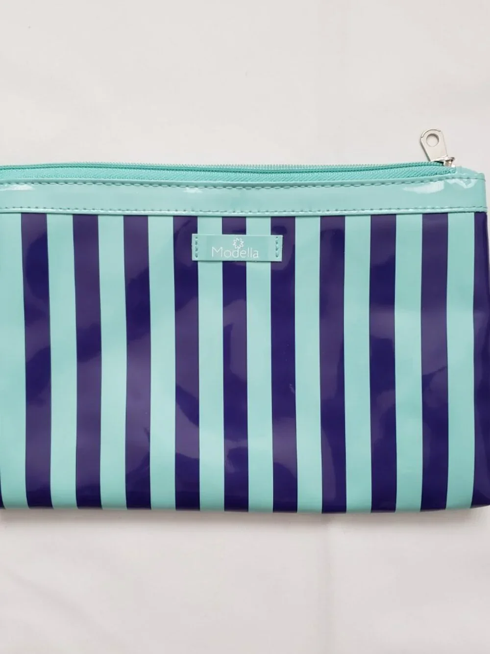 Modella navy & mint stripe travel make up cosmetic matching bag set
